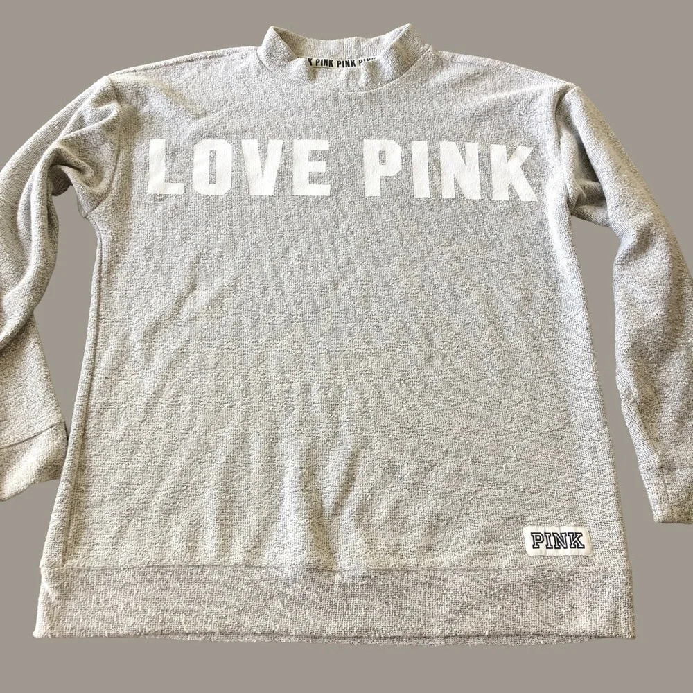 Victorias Secret Love Pink Size Small Gray French Terry‎ Mockneck Tunic Top S